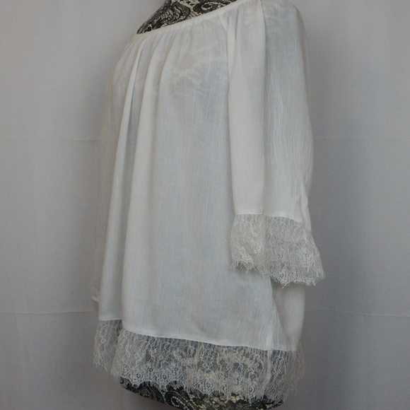 INC White Lace edged 3/4 sleeve top size XL - Picture 2 of 5